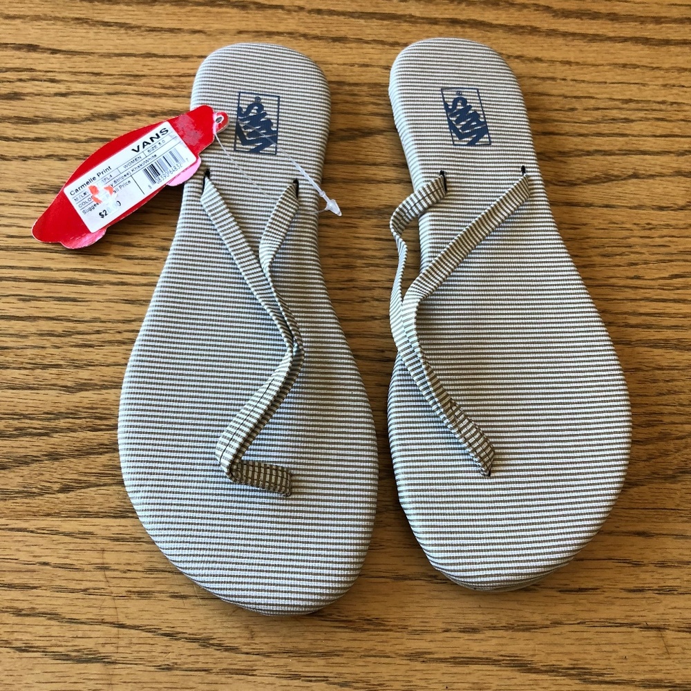 Vans tan and white striped sandals